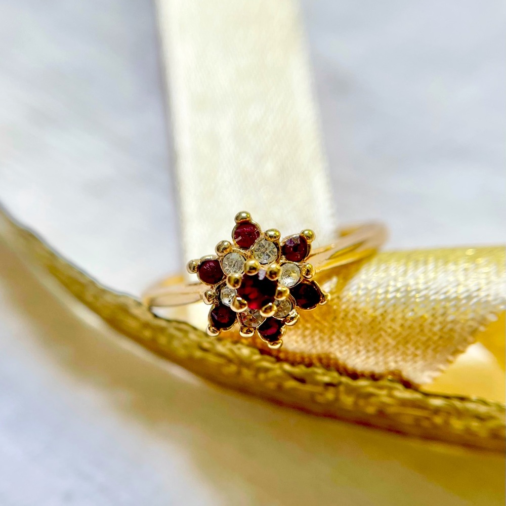 Vintage 80s Ruby Clear Austrian Crystal Ring NOS